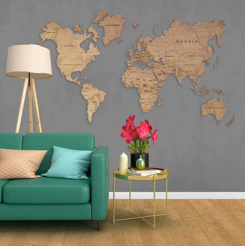 Carte du monde en bois 2D