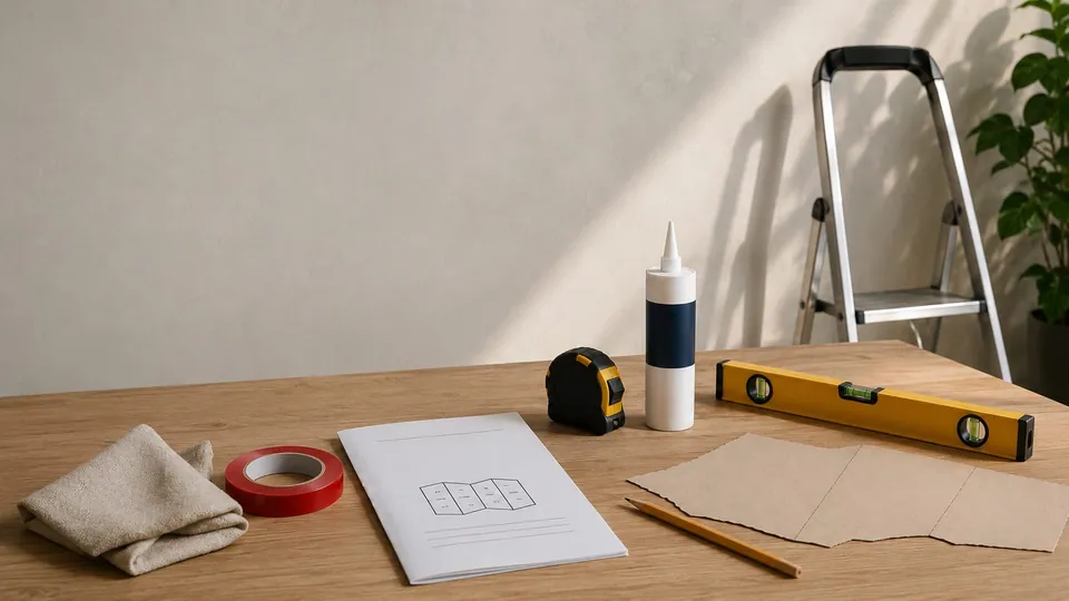 Outils et gabarits prêts pour la pose d'une carte en bois
