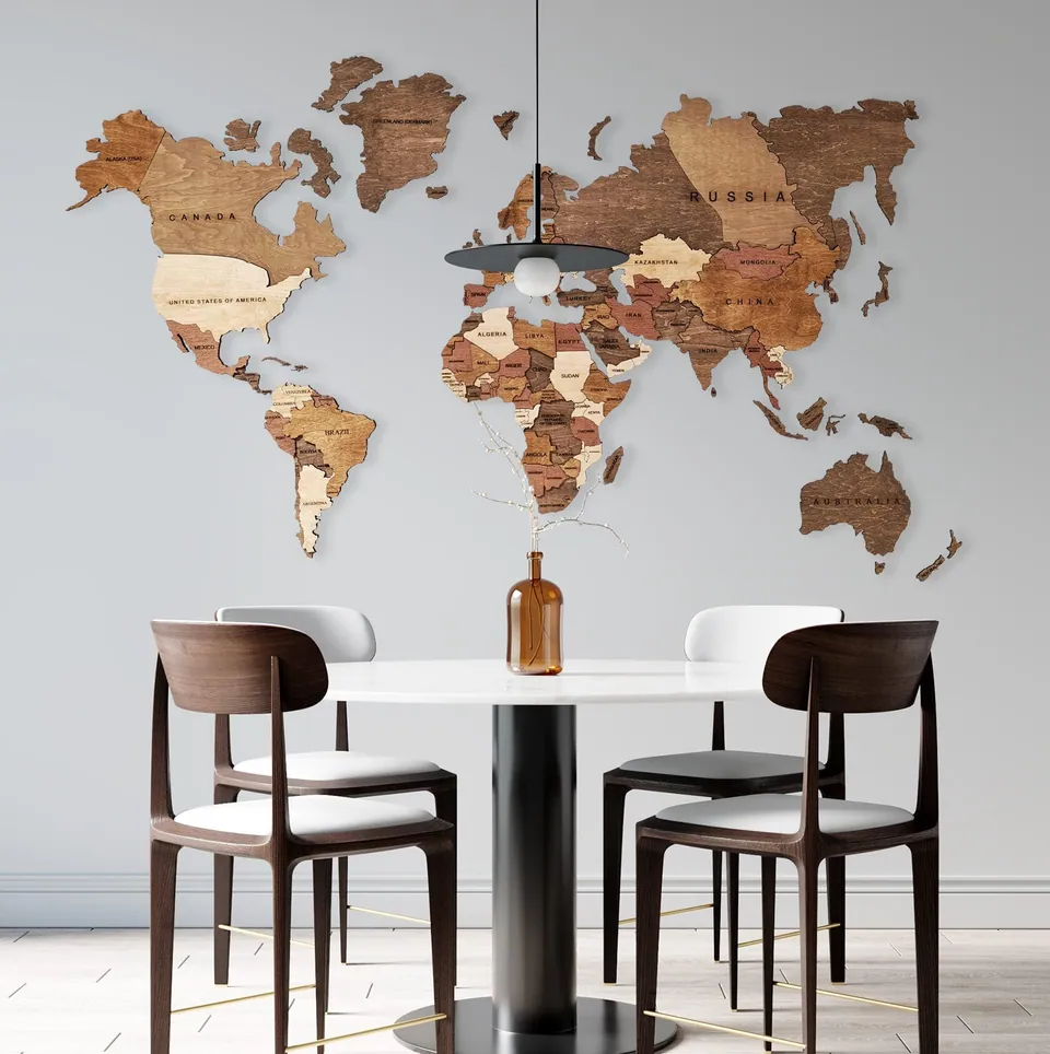 Carte du monde en bois 3D